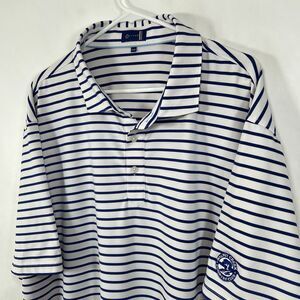 Stitch Golf Polo Shirt Mens 2XL XXL White Blue Striped Performance Club Logo